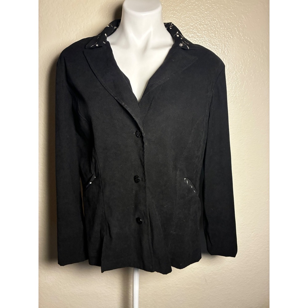 Sag Harbor Dress Womens Black Faux Suede Embroidered Blazer Jacket Size 14